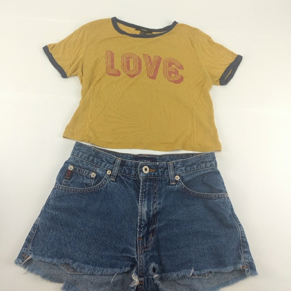 Cropped yellow LOVE hippie tee
